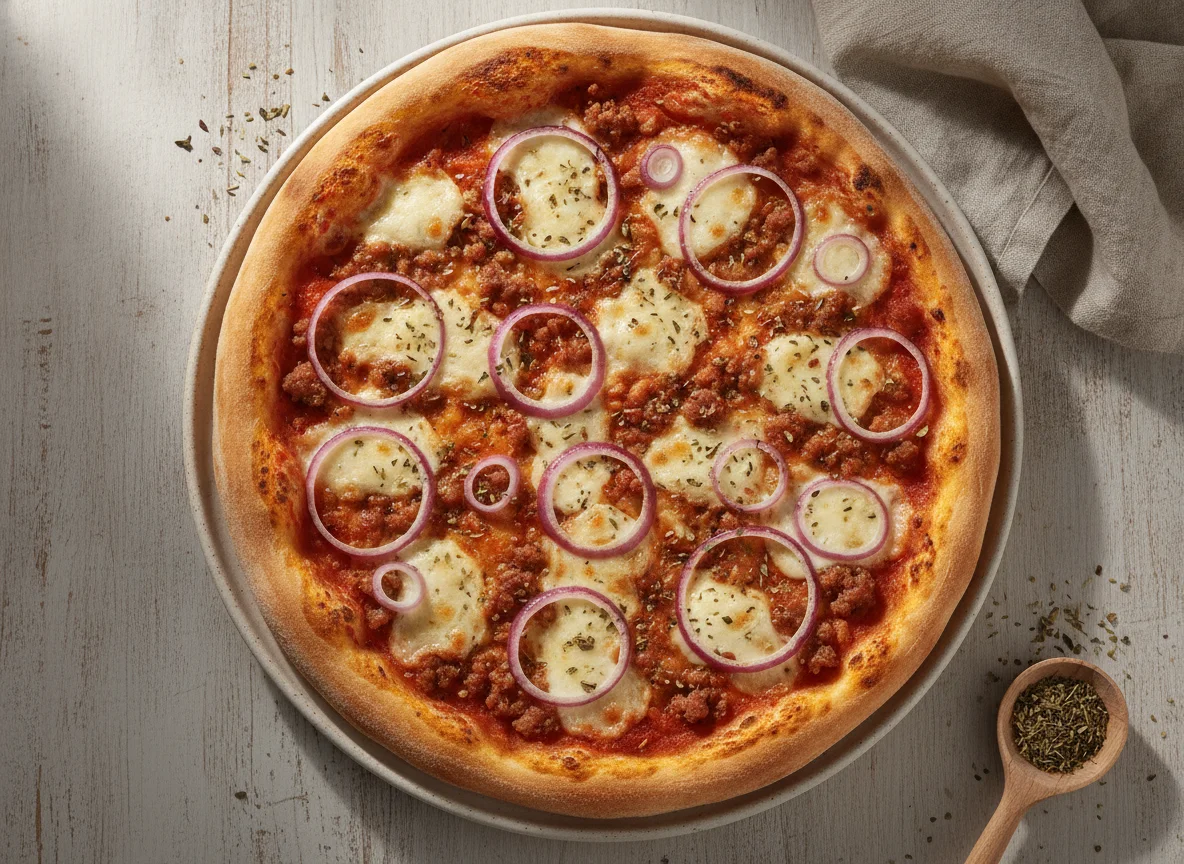 Zwiebel-Hackfleisch-Pizza photo