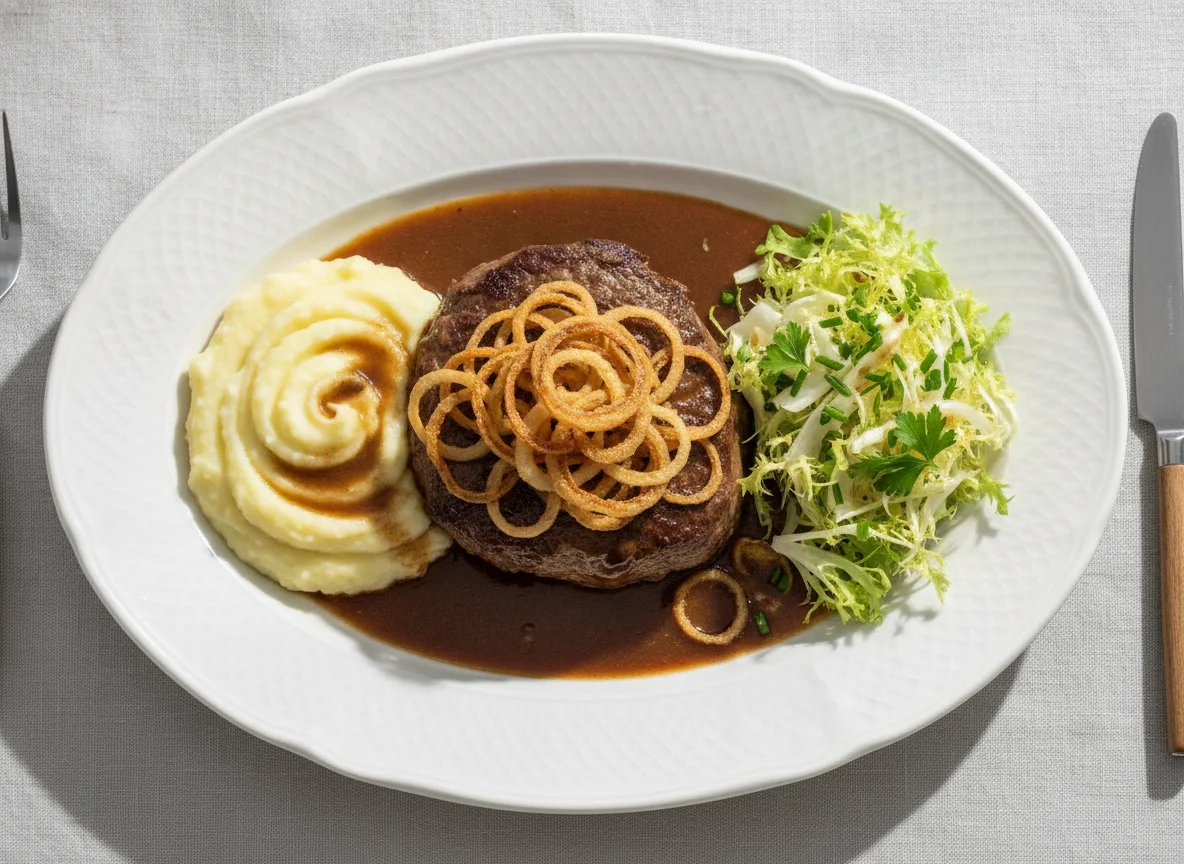 Zwiebelrostbraten mit Erdäpfelpüree photo