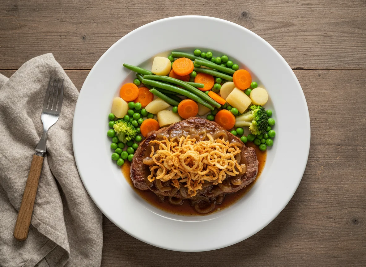 Zwiebelrostbraten mit Gemüse photo