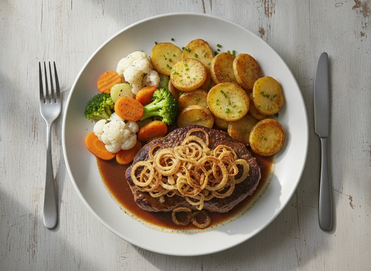 Zwiebelrostbraten mit Kartoffeln photo