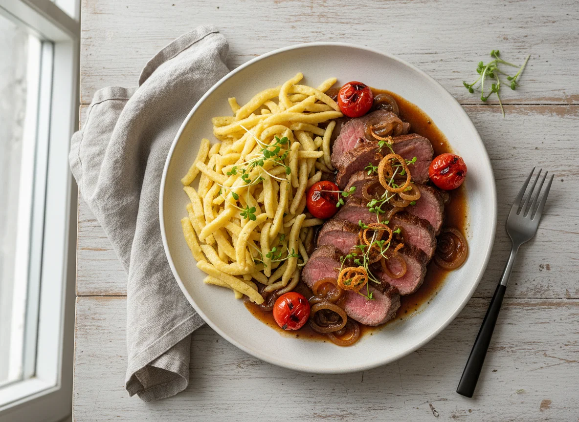 Zwiebelrostbraten mit Spätzle photo
