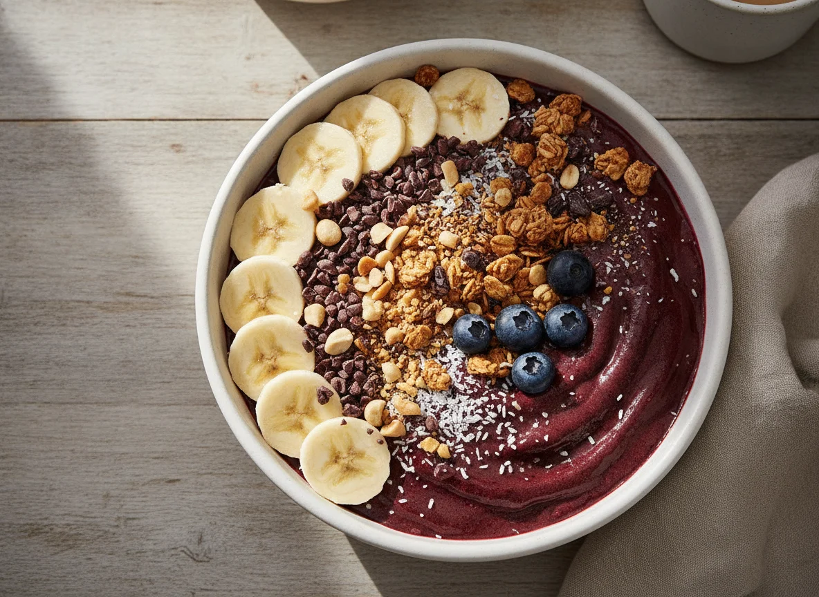 Acai Bowl with Banana and Nuts photo