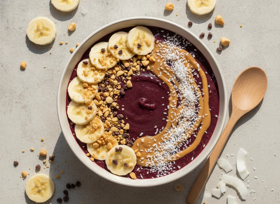 Acai Bowl with Banana and Peanuts photo