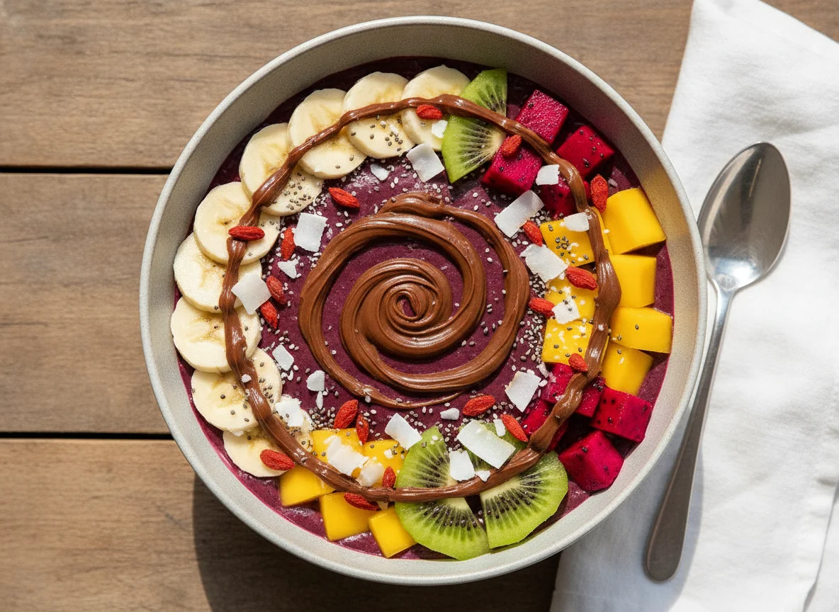 Acai Bowl with Mixed Fruits and Nut Butter photo