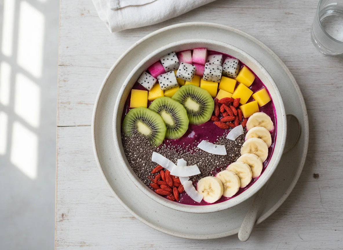 Acai Bowl with Mixed Fruits and Seeds photo