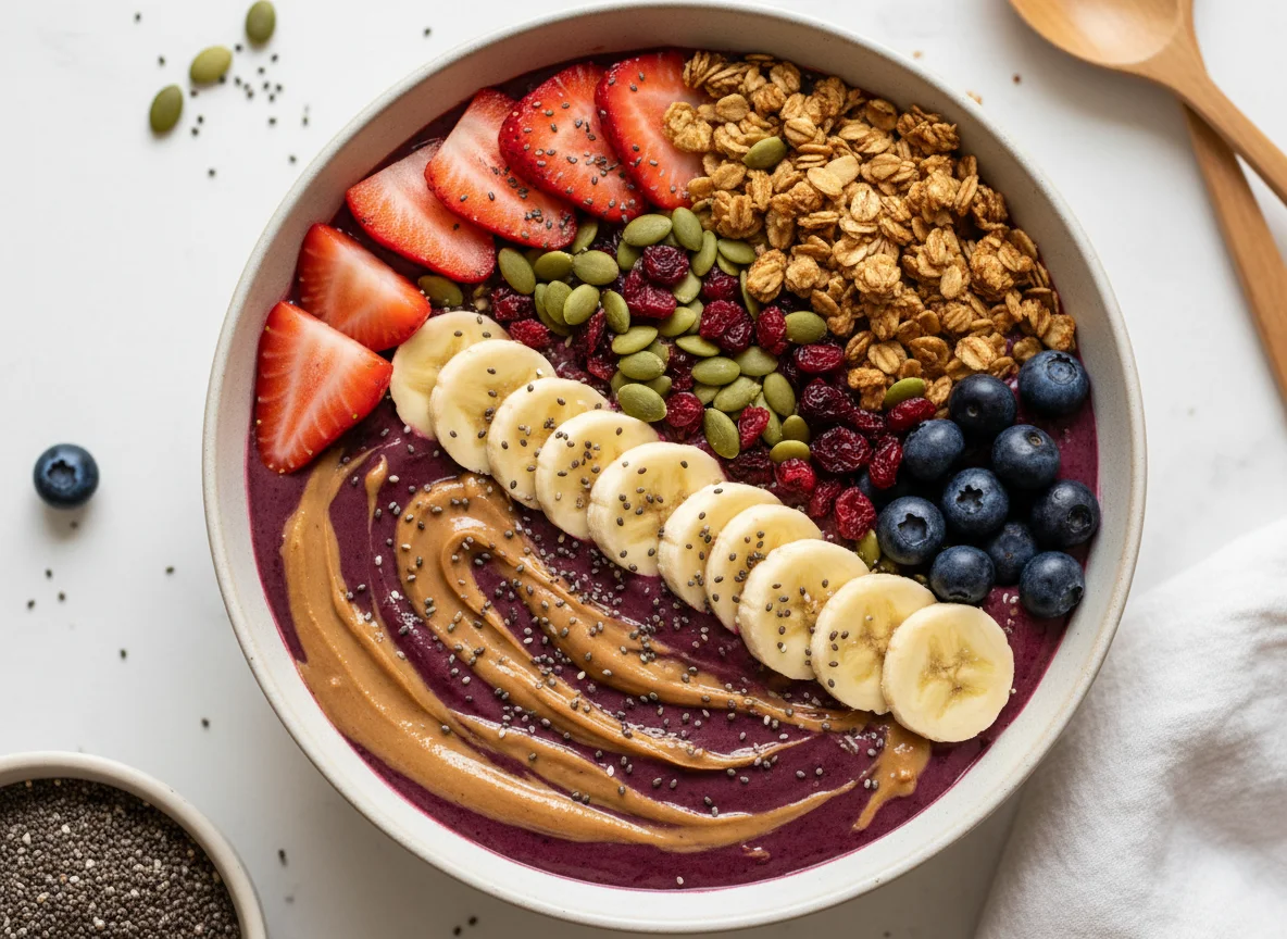 Açaí Bowl with Peanut Butter and Mixed Toppings photo