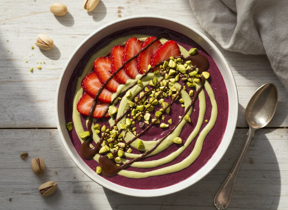 Acai Bowl with Pistachio Cream and Toppings photo