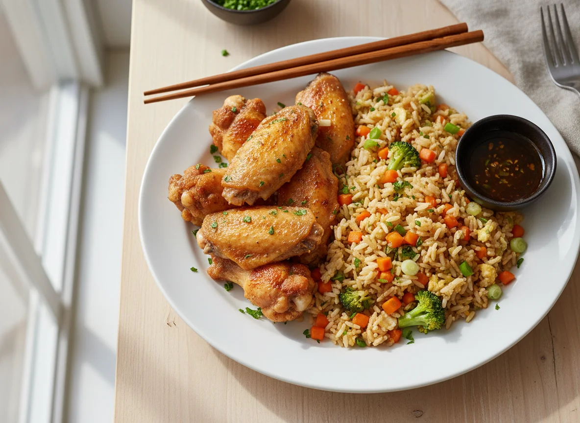 Air Fried Chicken Wings with Vegetable Fried Rice photo