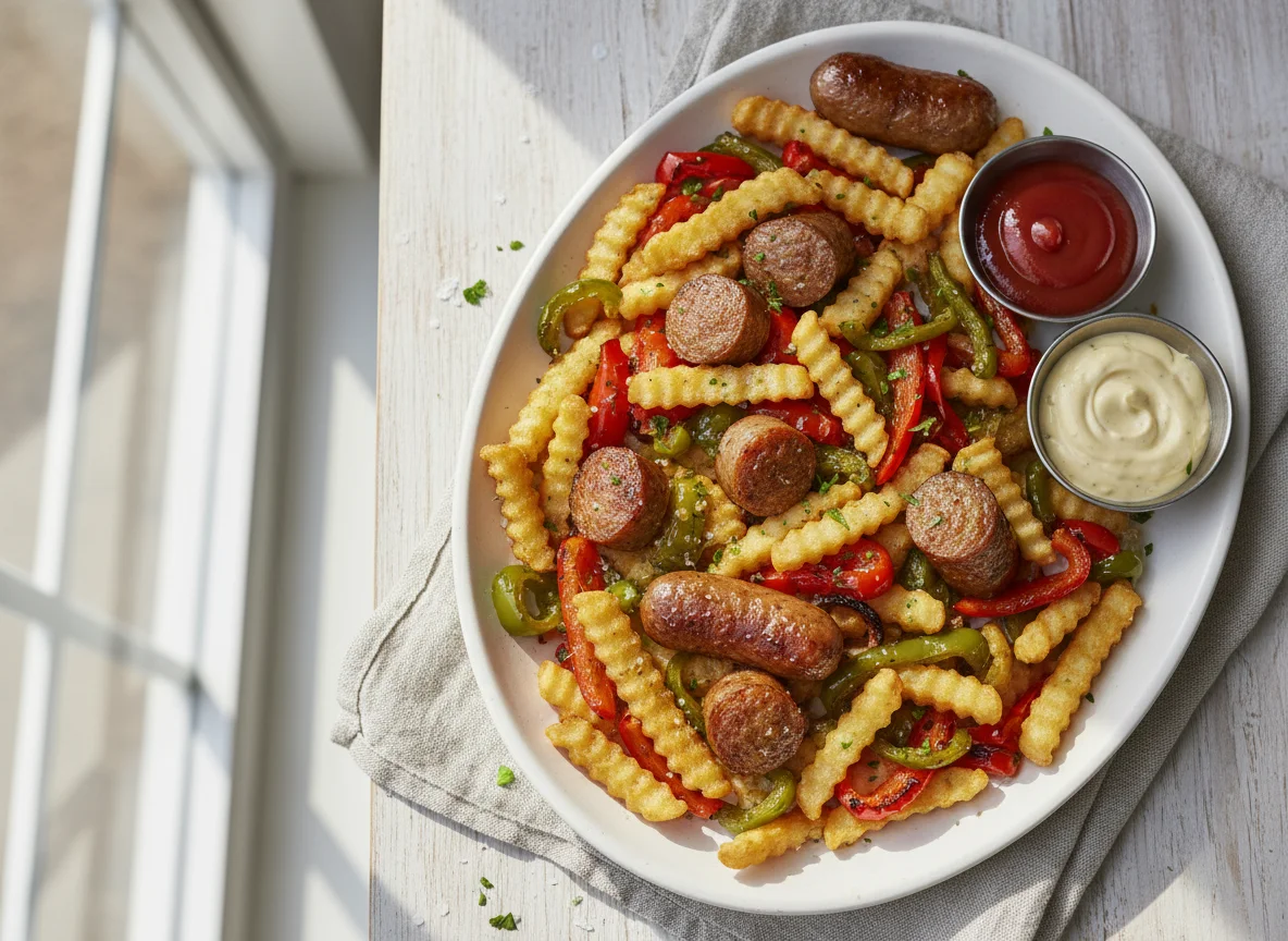 Air Fried Sausage, Fries and Peppers photo