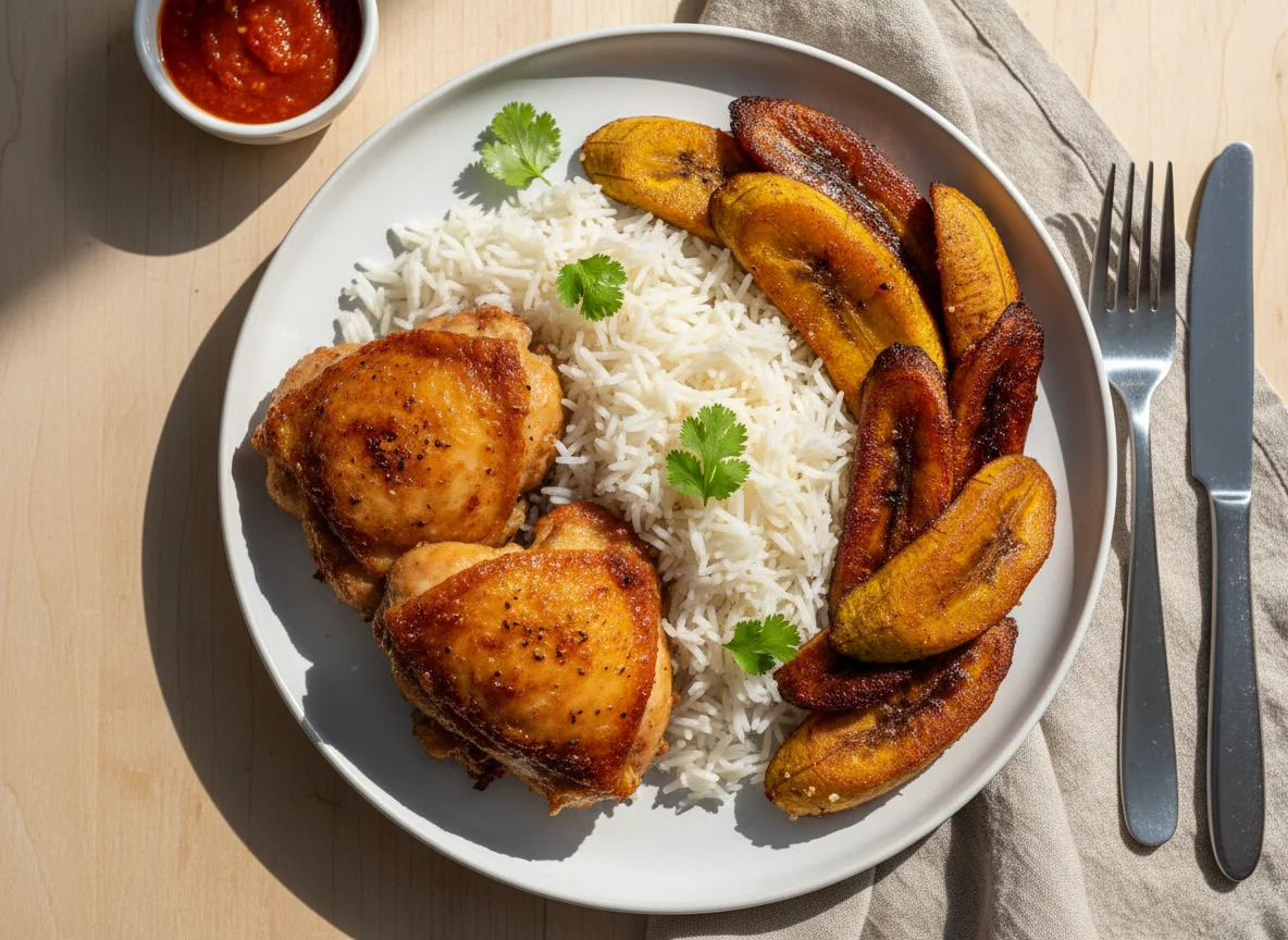 Air-fried Chicken, Plantain and Rice photo