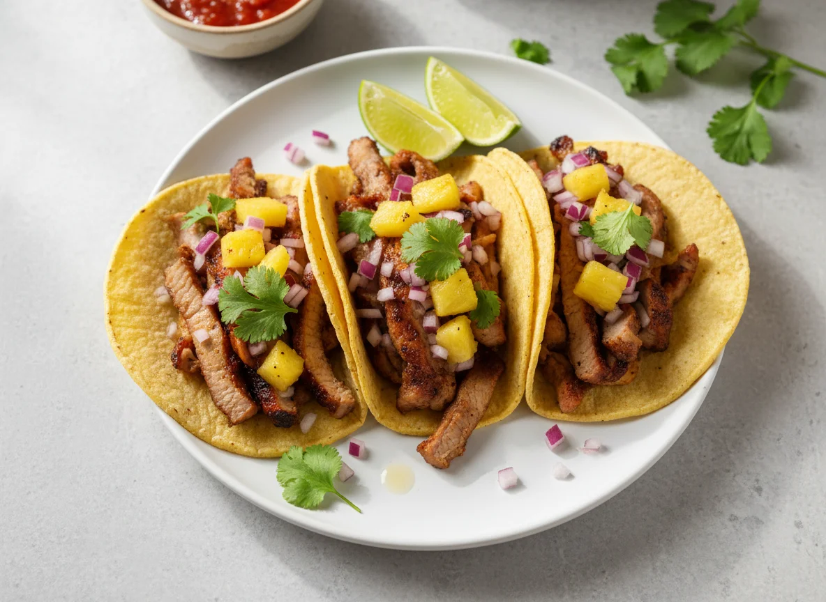 Al Pastor Tacos with Pineapple and Lime photo