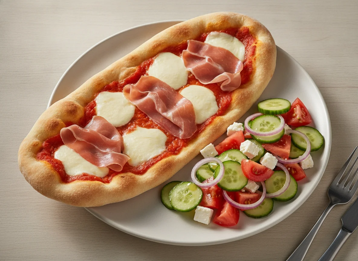 Aldi Pinsa with Tomato and Cucumber Salad photo