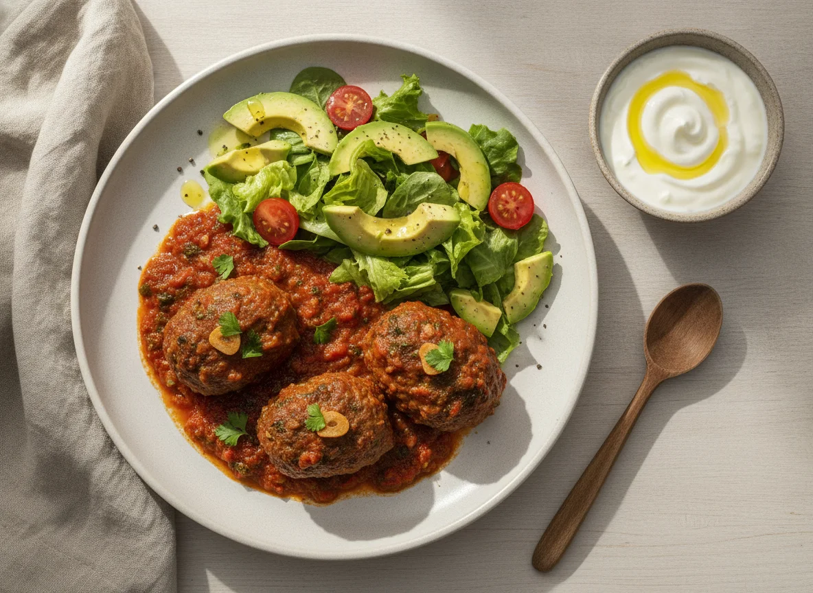 Algerian Meatballs with Avocado Salad and Yogurt photo