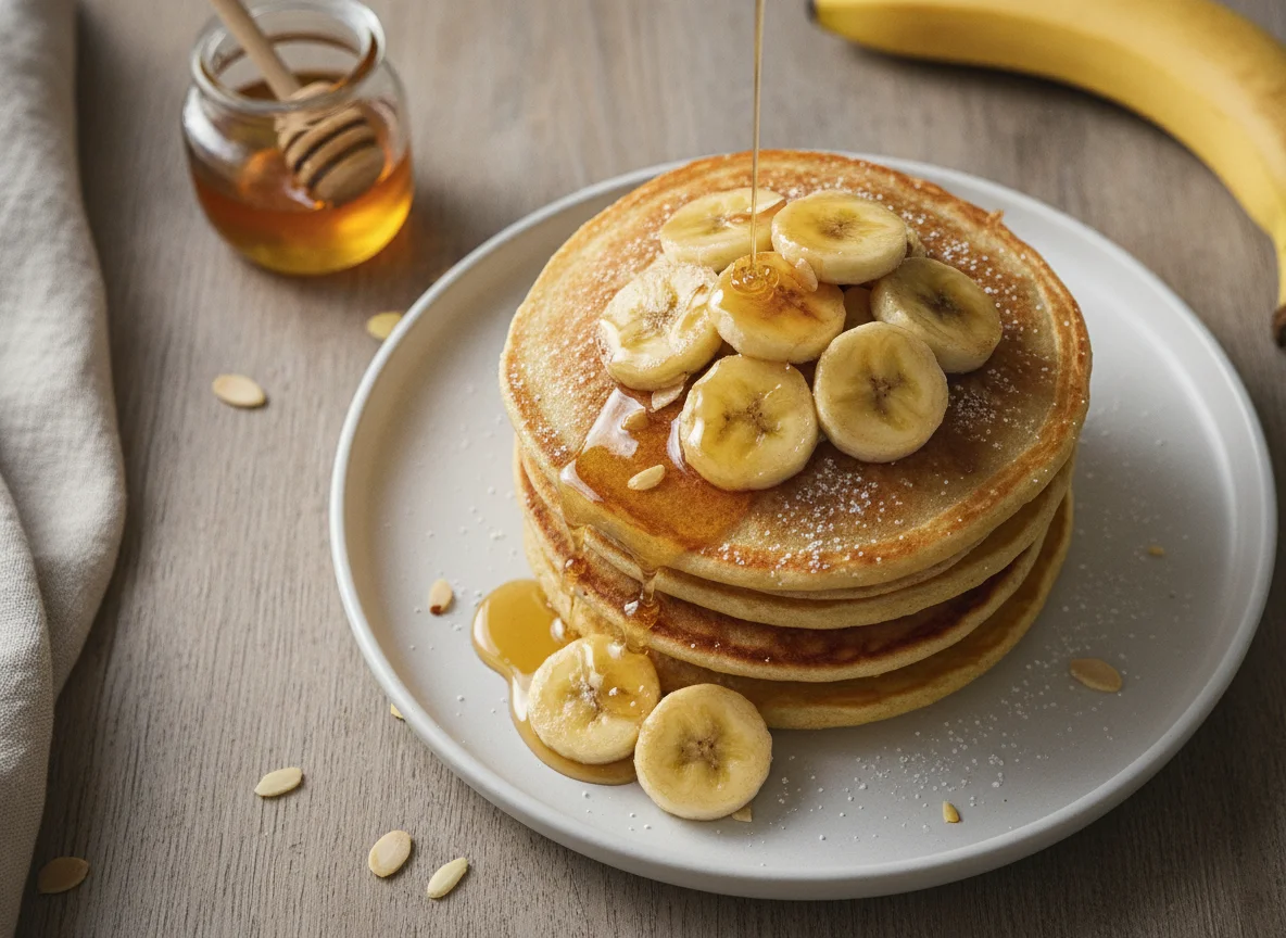 Almond flour pancake with banana and honey photo