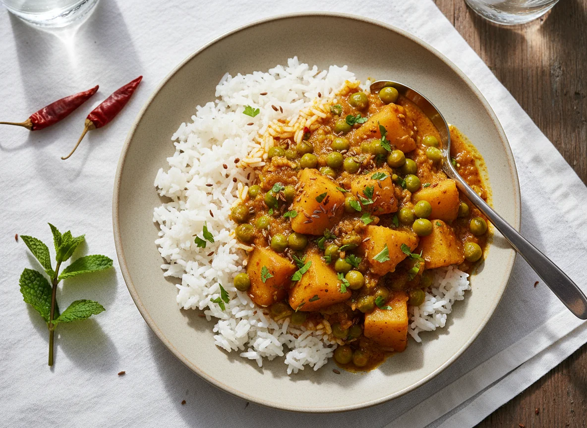 Aloo Matar Rice Plate photo