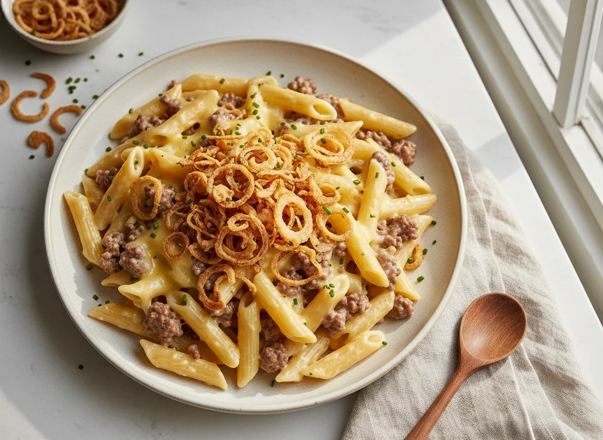 Älplermagronen with fried onions photo