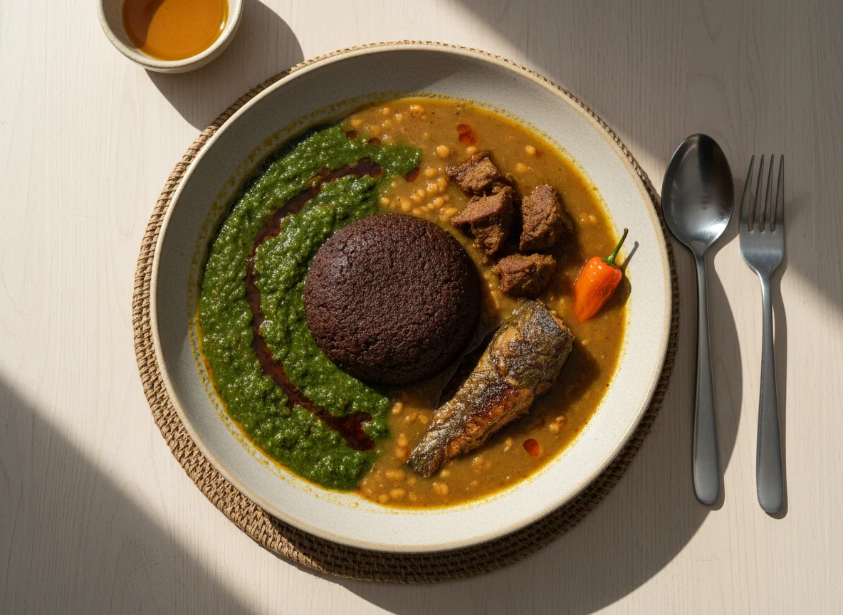 Amala with Ewedu and Gbegiri Soup photo
