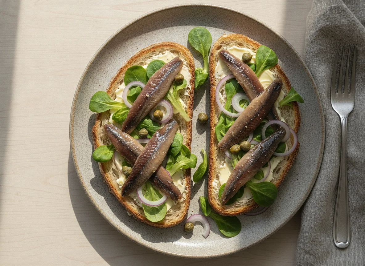 Anchovy and Lamb's Lettuce Toasts photo