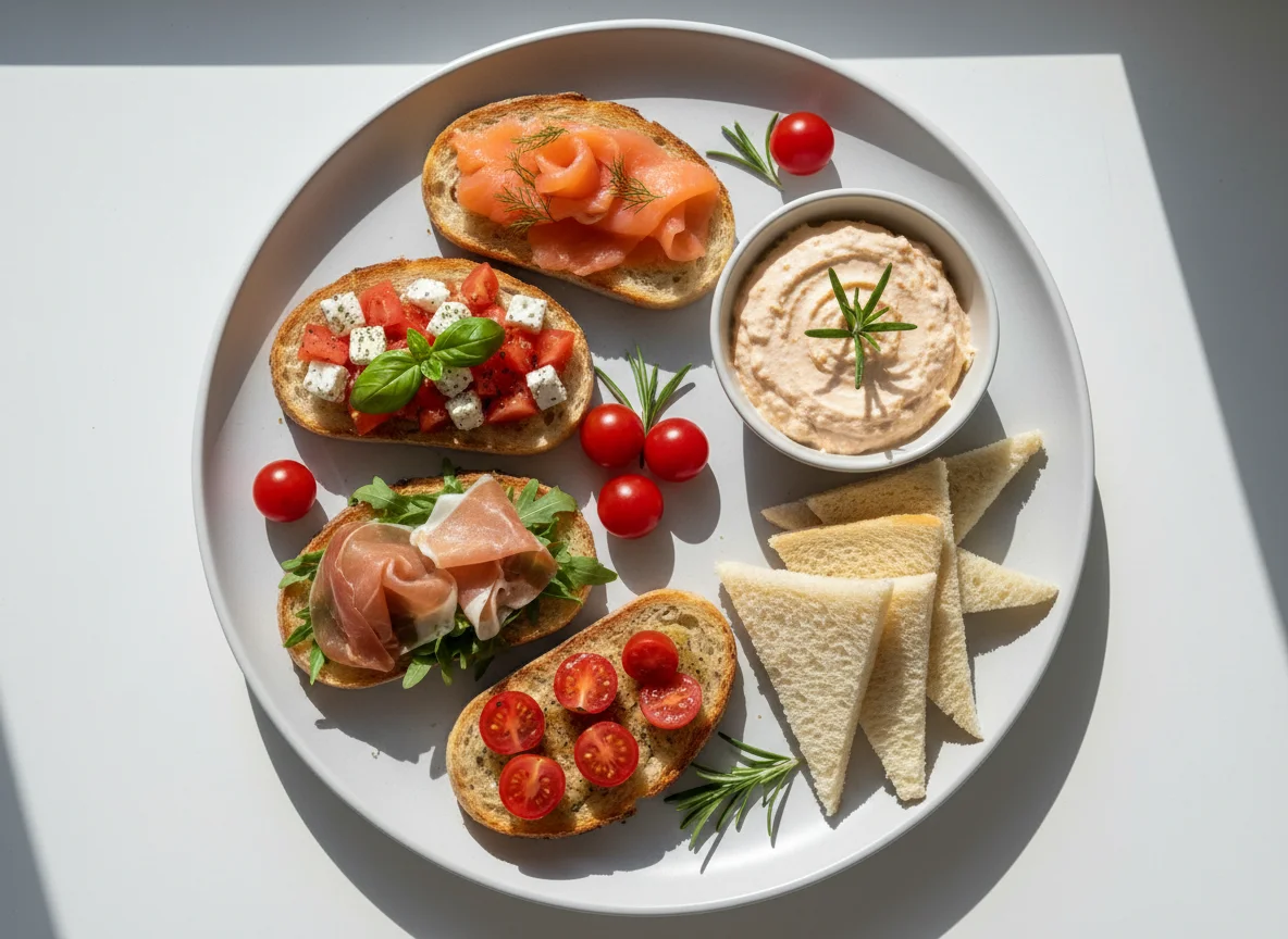 Appetizer Platter with Bruschetta and Fish Pate photo