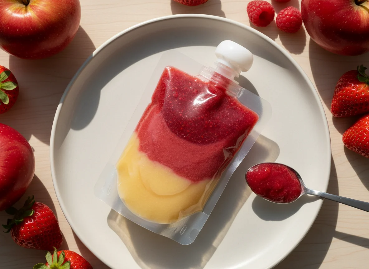 Apple, Strawberry, Raspberry Puree Pouch photo