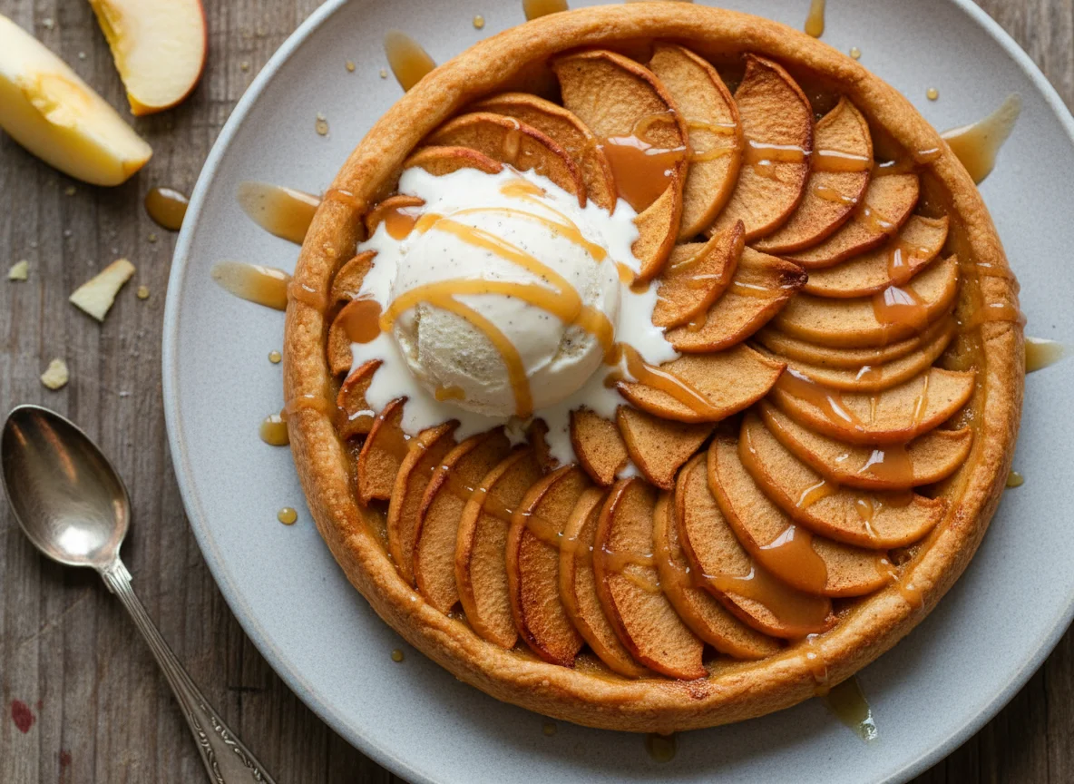 Apple Tart with Vanilla Ice Cream and Caramel Drizzle photo