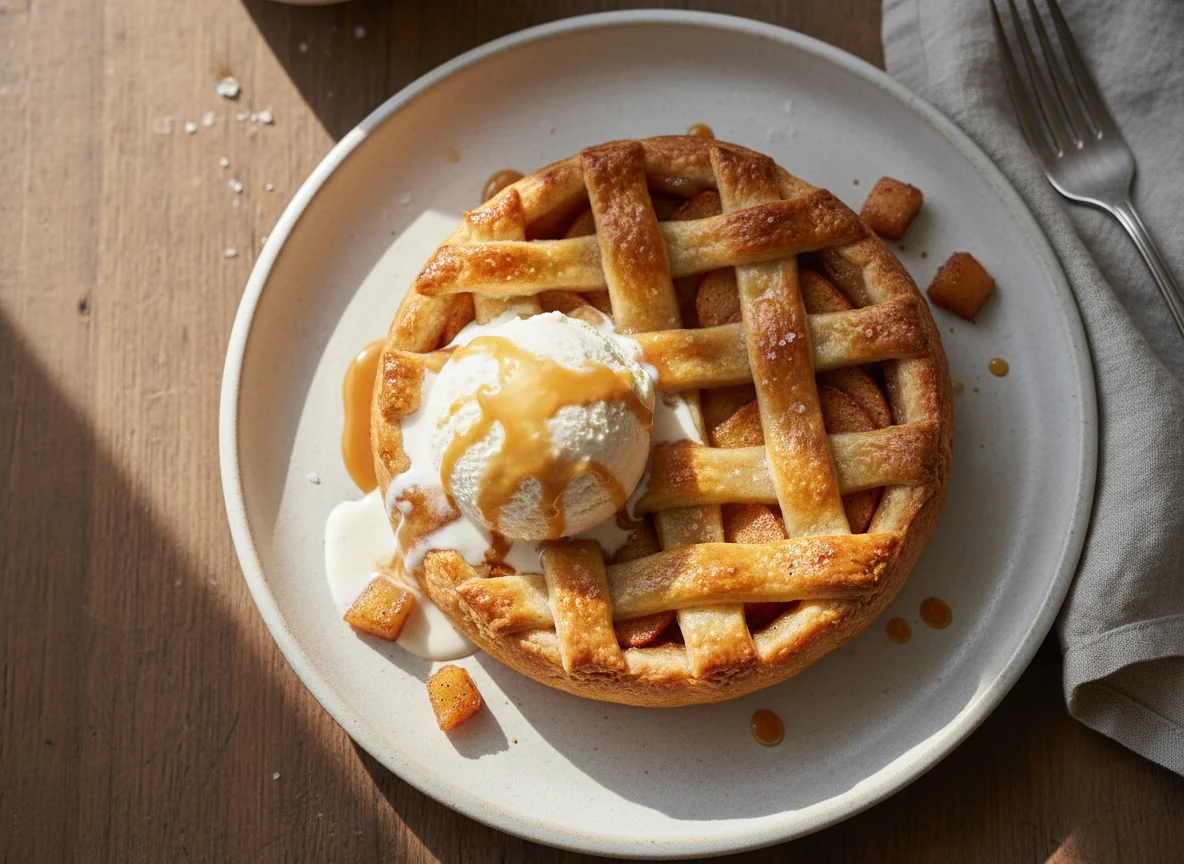 Apple Tart with Vanilla Ice Cream and Caramel Sauce photo