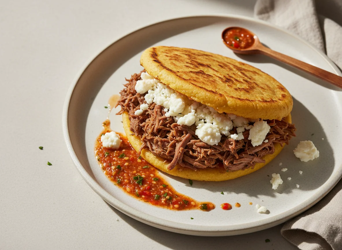 Arepa with Shredded Beef and Cheese photo
