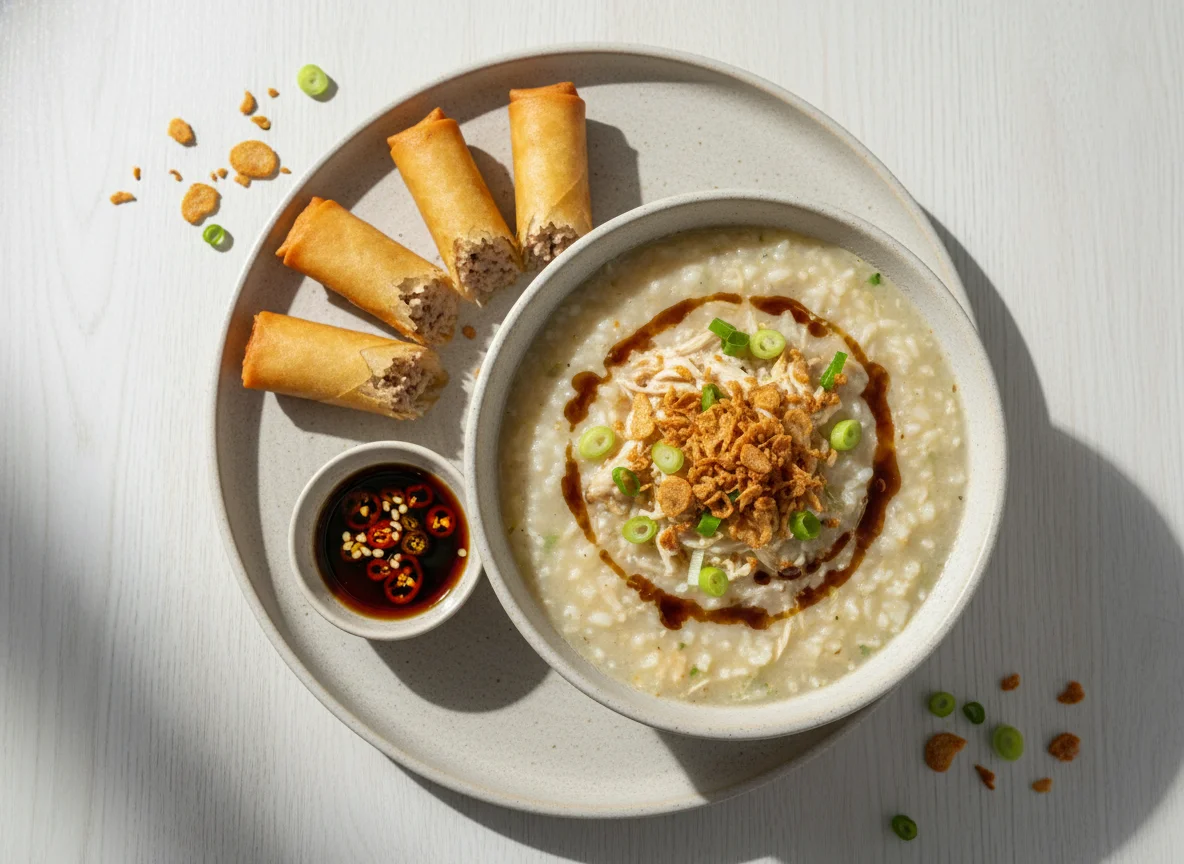 Arroz Caldo with Lumpiang Shanghai photo