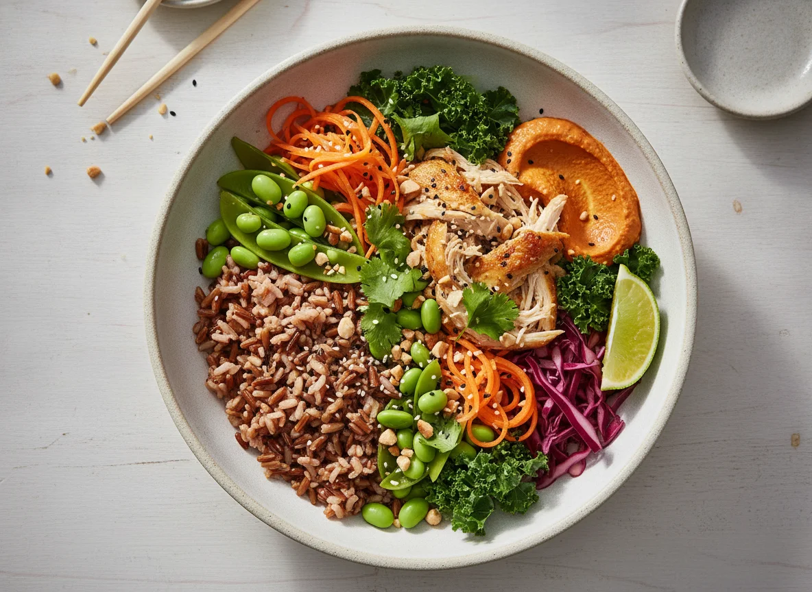 Asian-style Chicken and Edamame Grain Bowl photo