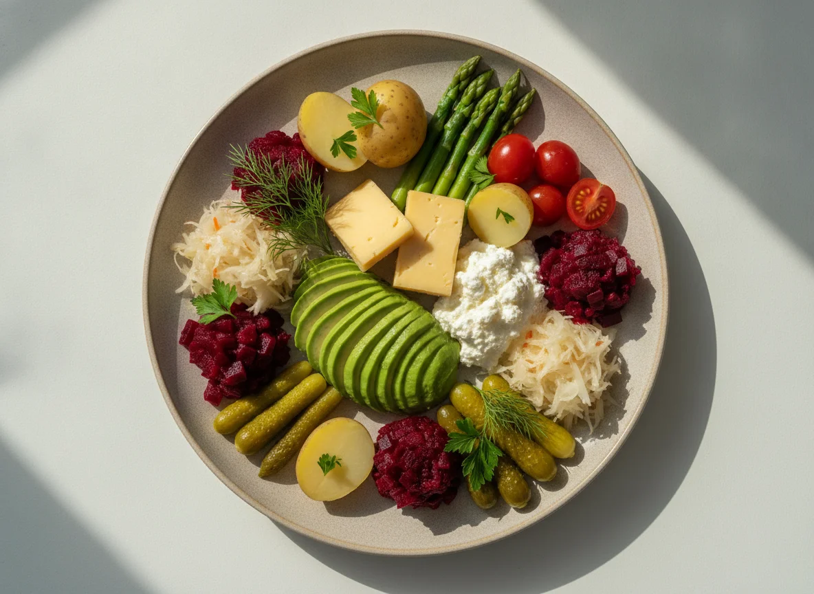 Assorted Cold Plate with Avocado, Cheese, and Vegetables photo