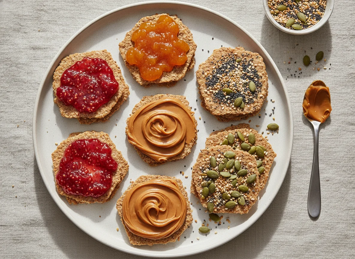 Assorted crackers with toppings photo
