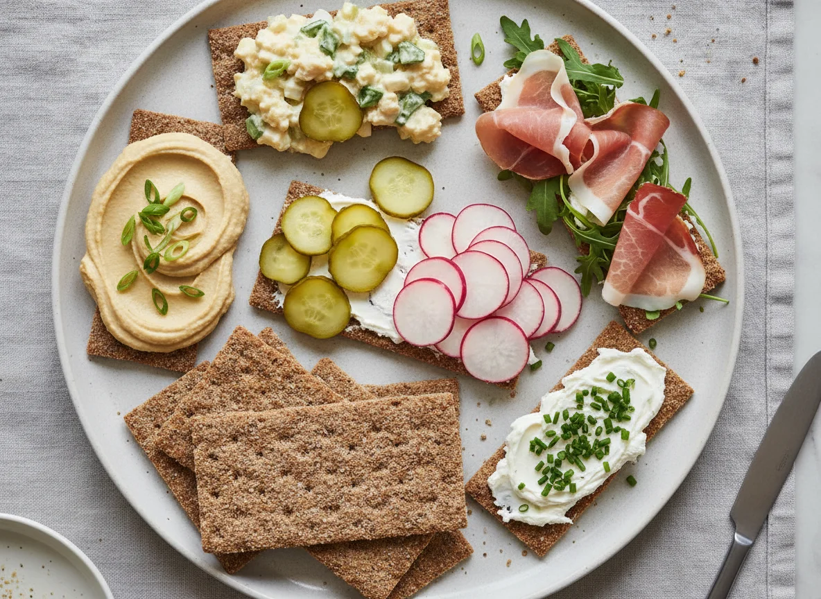 Assorted crispbread toppings photo