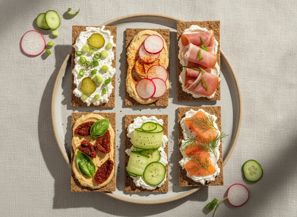 Assorted crispbreads with toppings photo