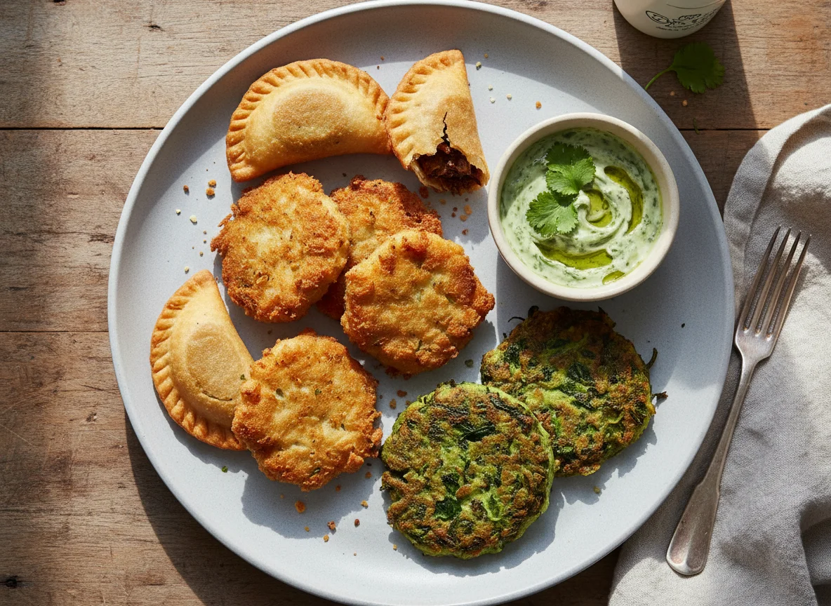Assorted Fried Snacks with Dipping Sauce photo