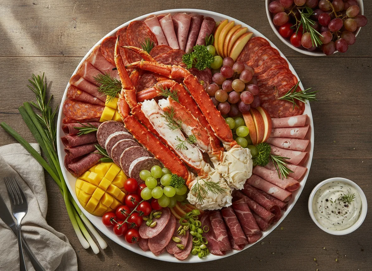 Assorted Platter with King Crab, Cold Cuts, and Fruit photo