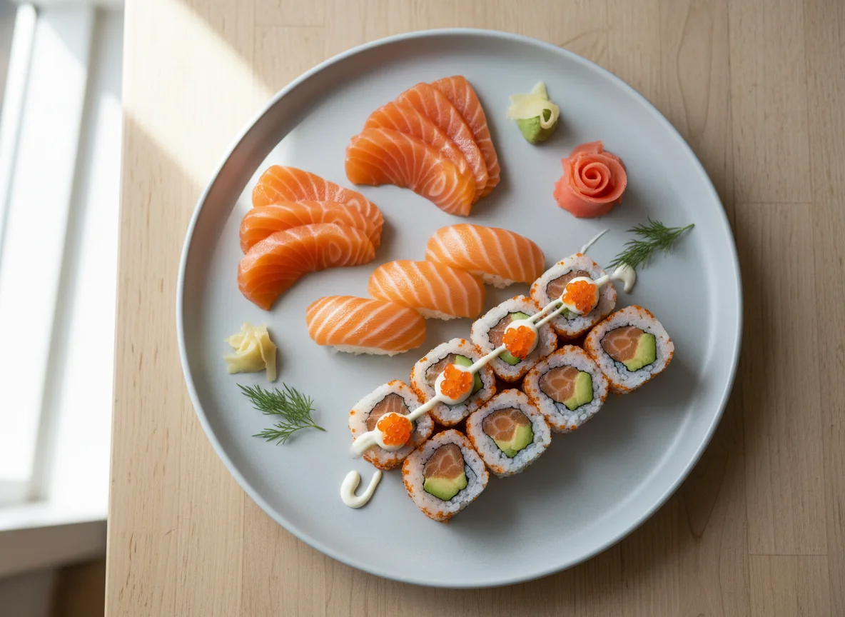 Assorted Salmon Sushi and Sashimi photo
