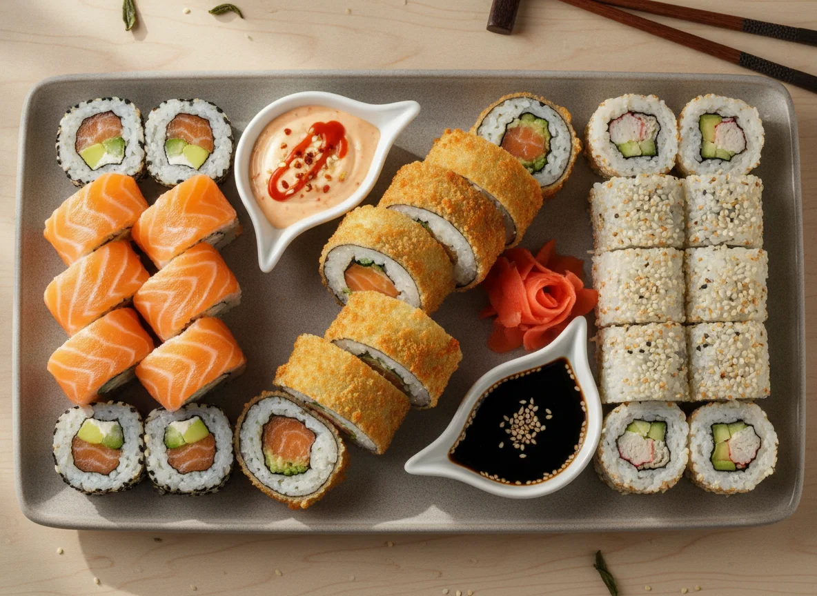 Assorted Sushi Platter with Spicy Mayo photo