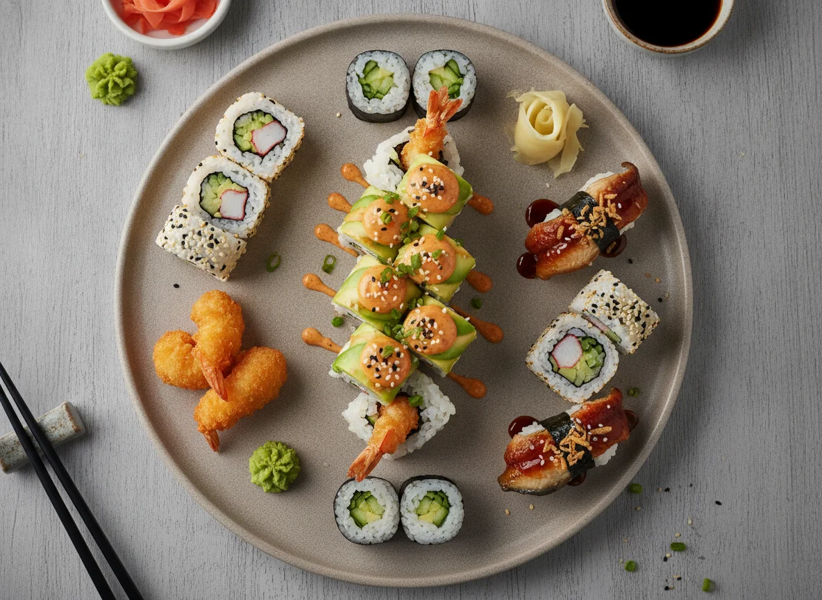 Assorted Sushi Platter with Tempura and Eel photo