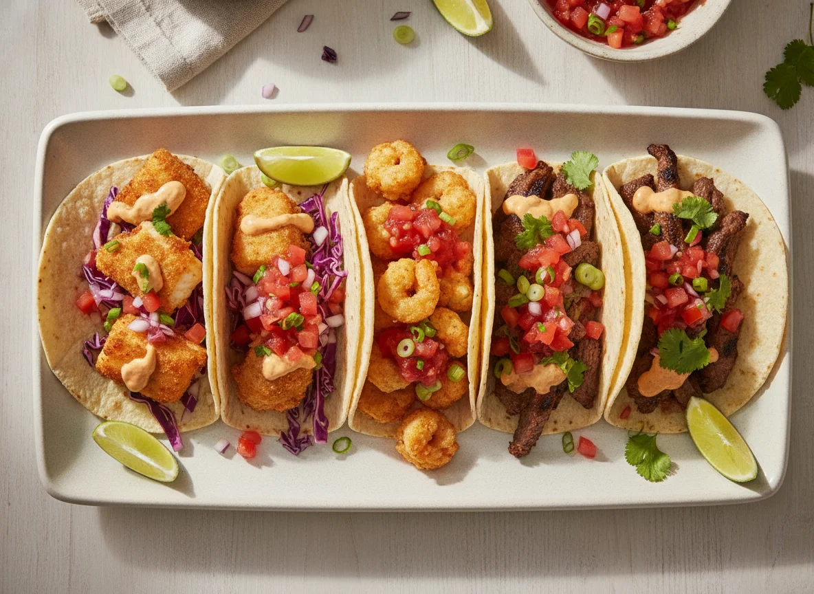Assorted Tacos with Fish and Shrimp photo
