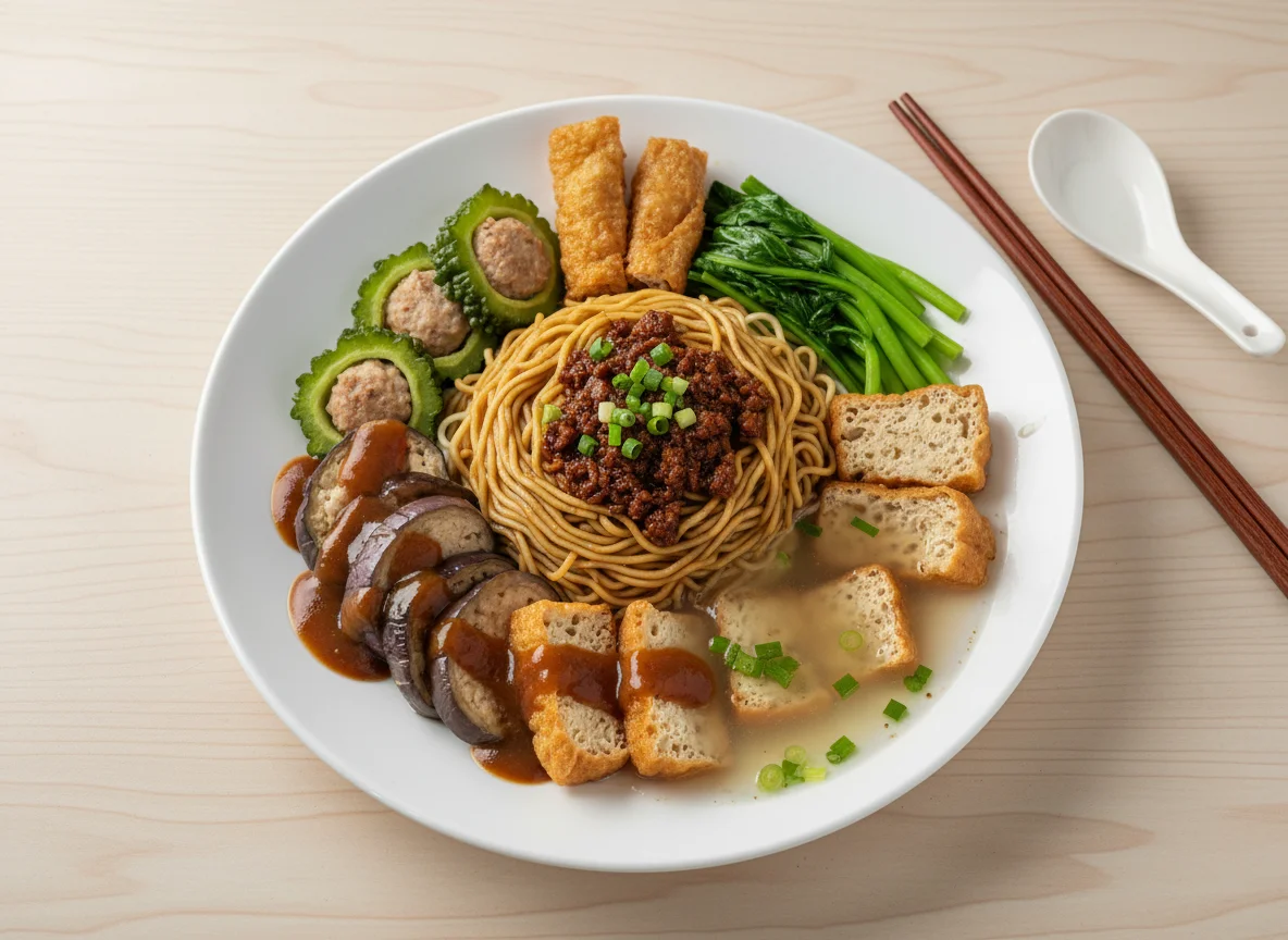 Assorted Yong Tau Foo with Noodles and Soup photo