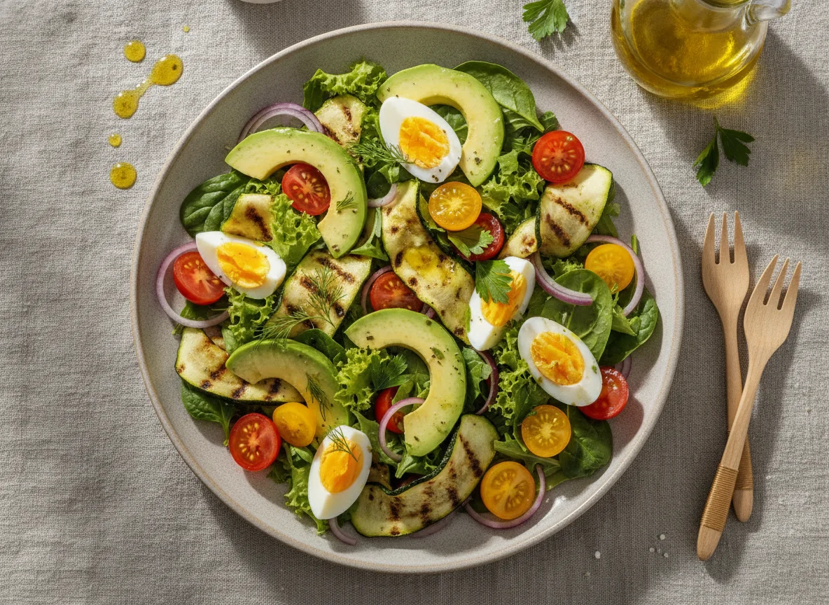 Avocado and Egg Salad with Grilled Zucchini photo