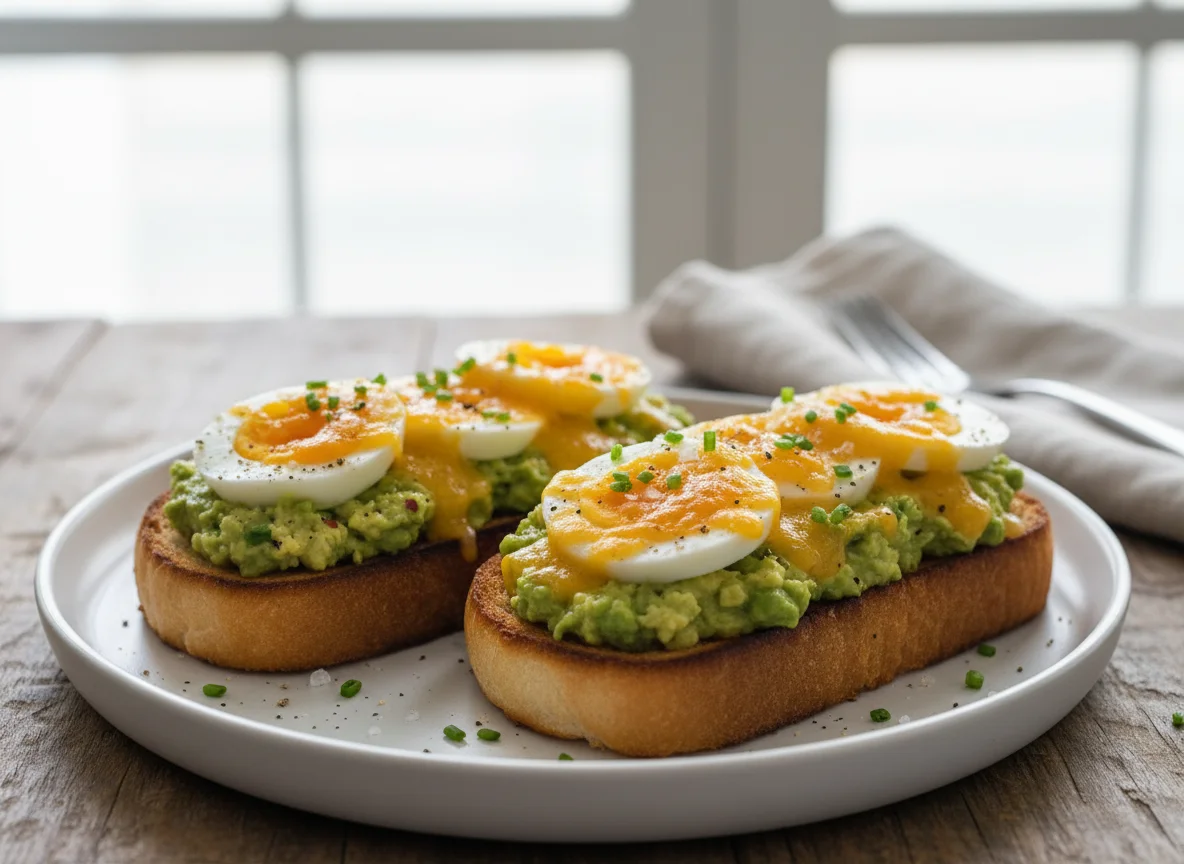 Avocado and Egg Toast with Cheese photo