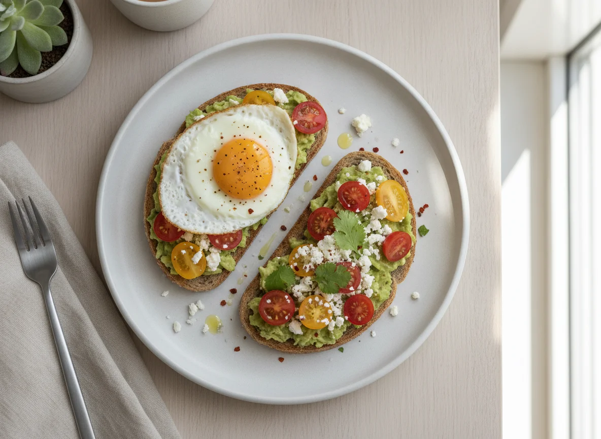 Avocado and Feta Toast with Cherry Tomatoes photo