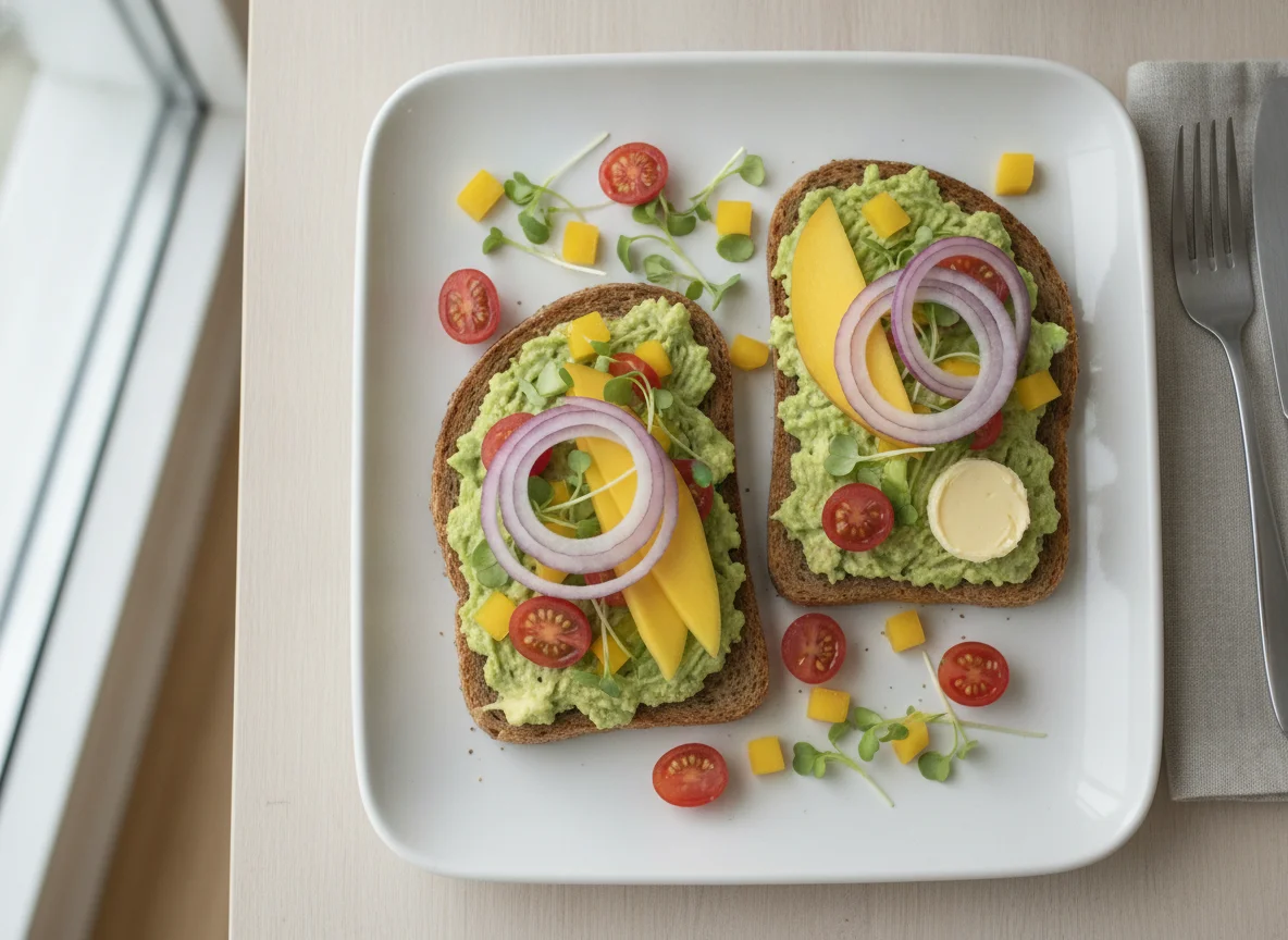 Avocado and Red Onion Toast with Mixed Vegetables photo