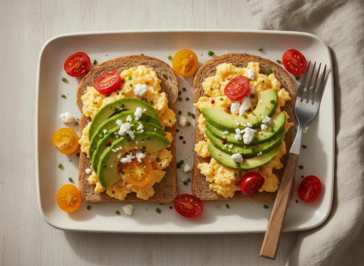 Avocado and Scrambled Egg Toast with Feta photo