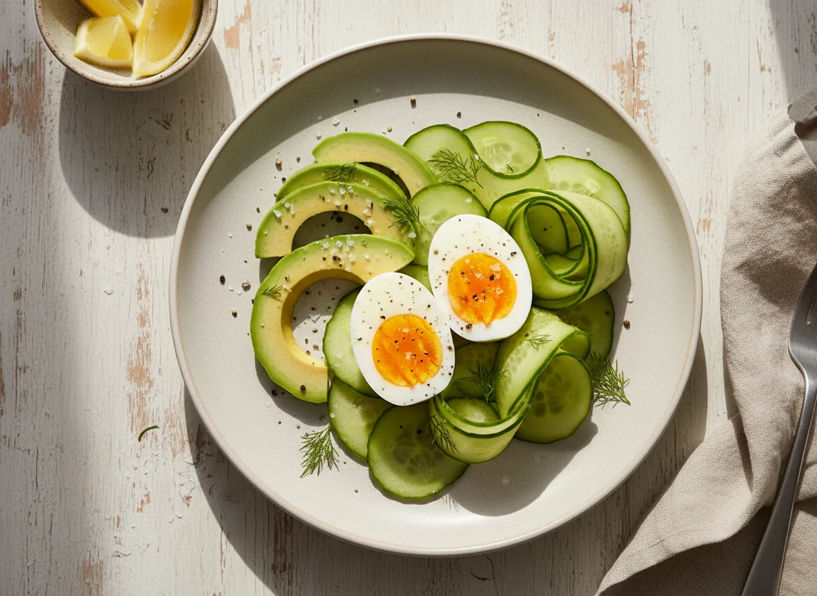 Avocado, Cucumber, and Egg Plate photo