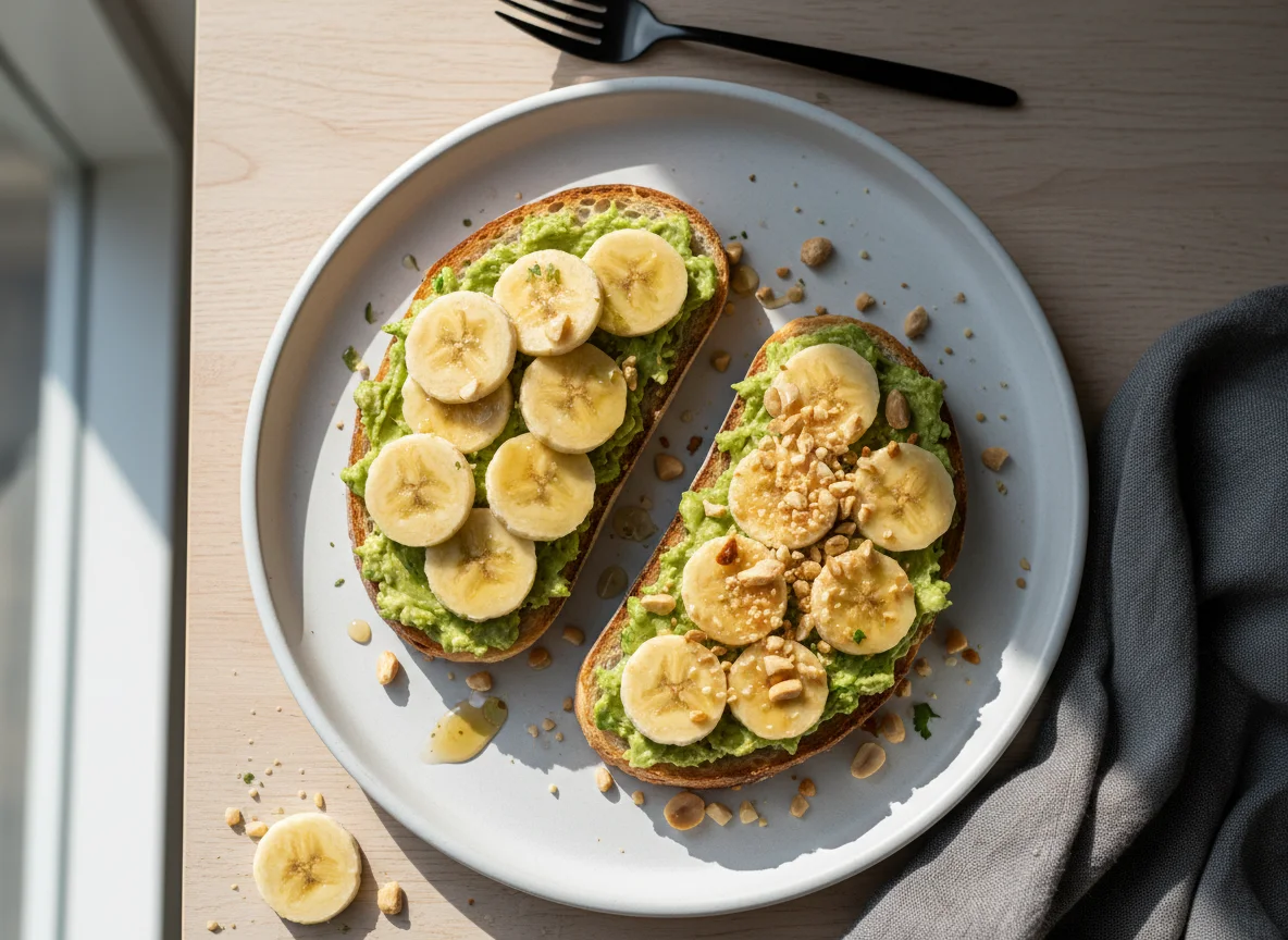 Avocado Toast with Banana and Peanuts photo