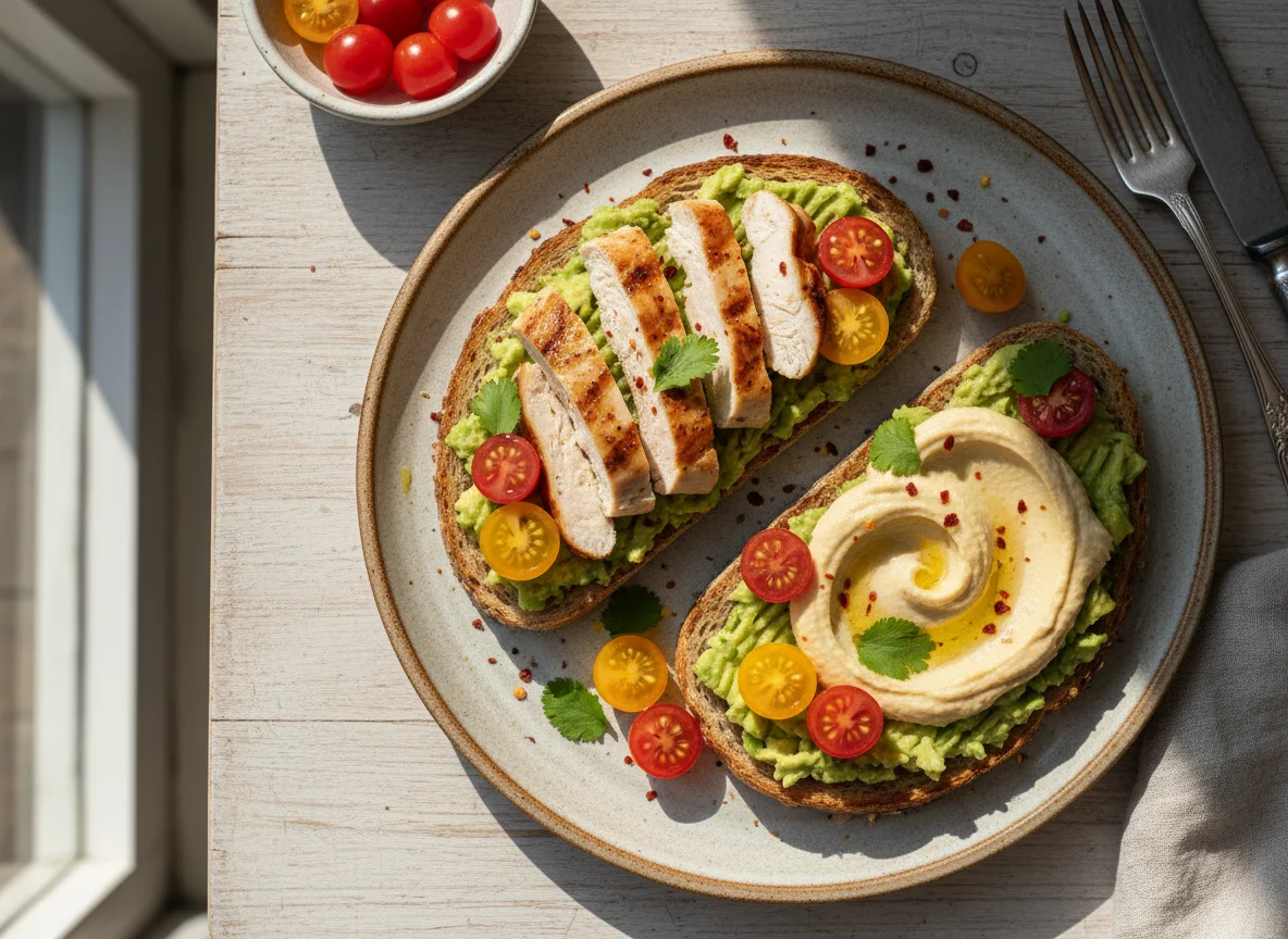 Avocado Toast with Chicken and Hummus photo