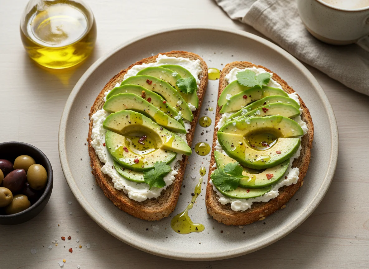 Avocado Toast with Cream Cheese and Olive Oil photo