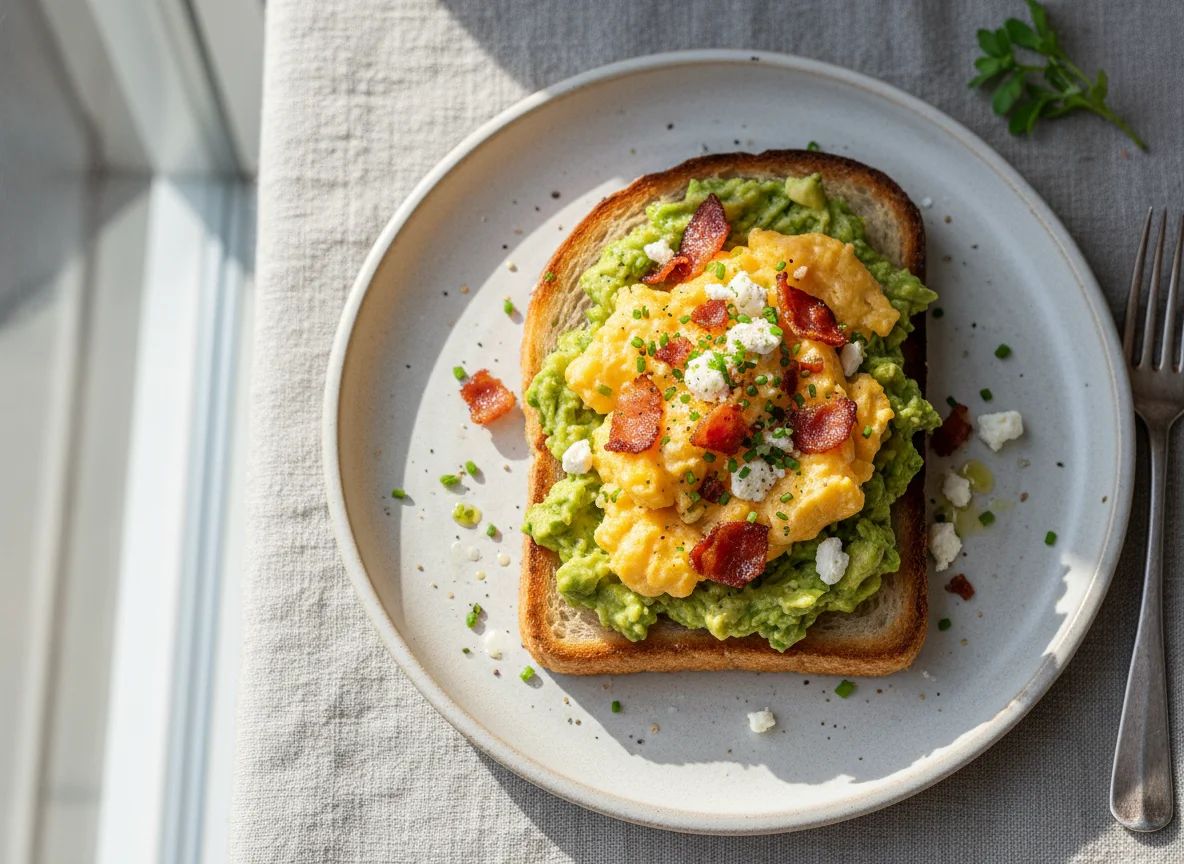 Avocado Toast with Egg and Bacon photo